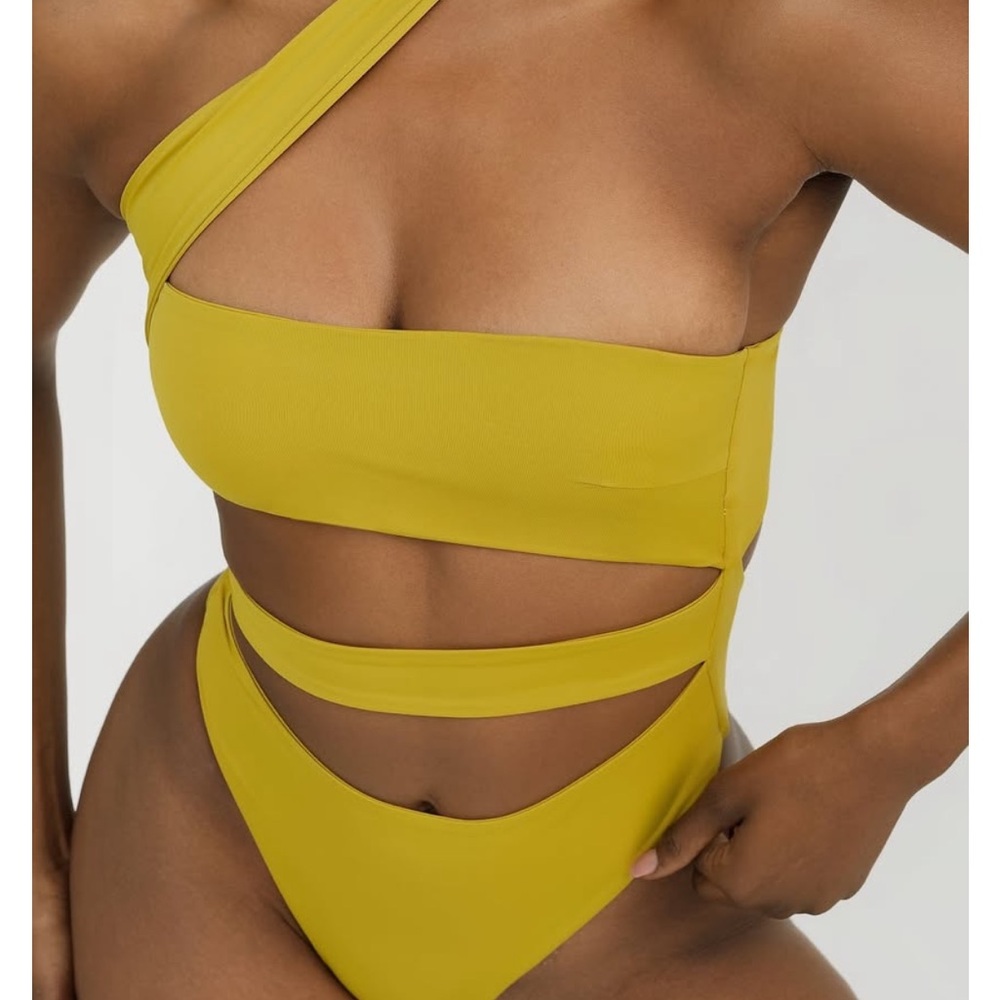 Riot Swim Green Bikini Set Asymmetrical High-Waisted - Picture 3 of 5